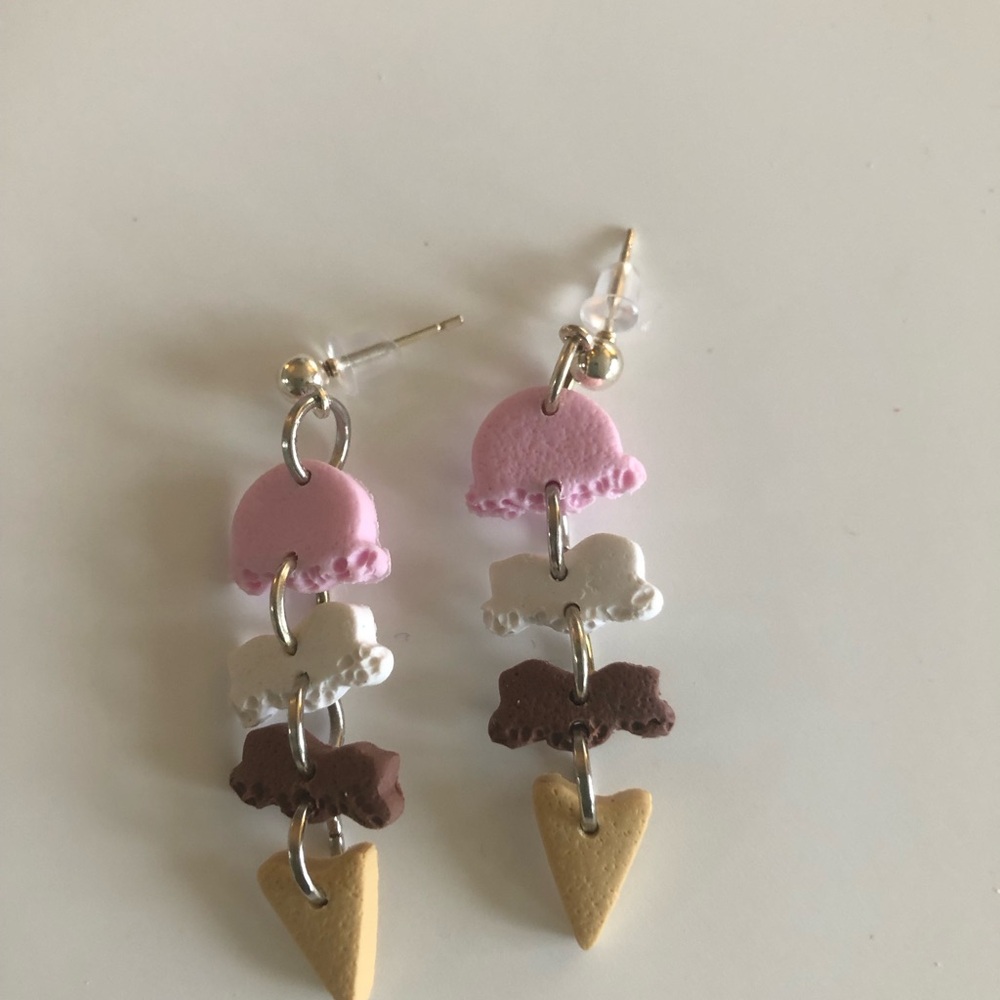 Handmade polymer clay Ice Cream Cone Dangle Earrings